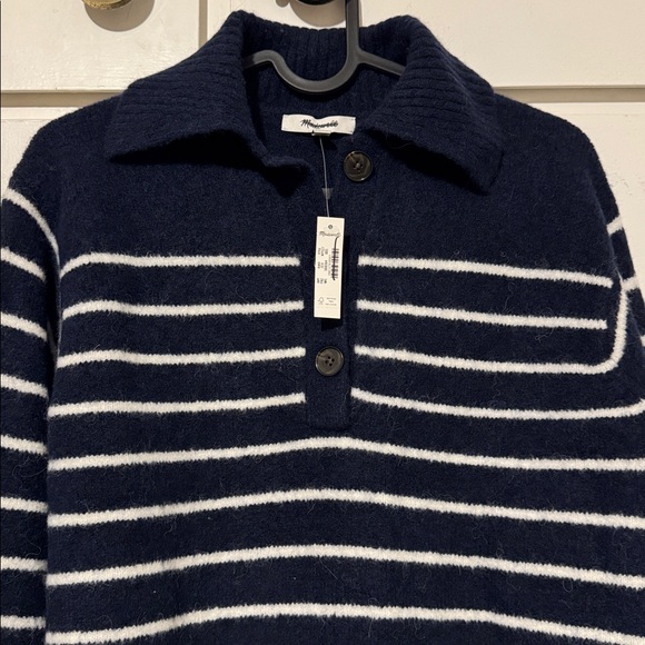 Madewell Navy and White Striped Collared Pullover Sweater - Picture 6 of 10
